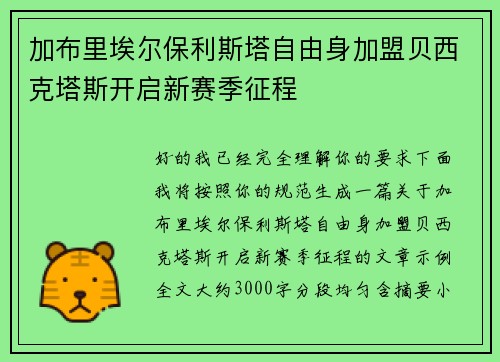 加布里埃尔保利斯塔自由身加盟贝西克塔斯开启新赛季征程